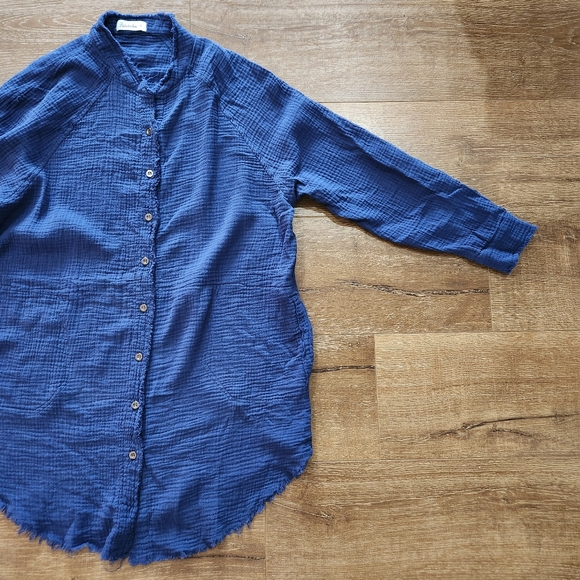 Paintcolors womens blue lagenlook tunic textured button-up small bohocore casual - Picture 4 of 9